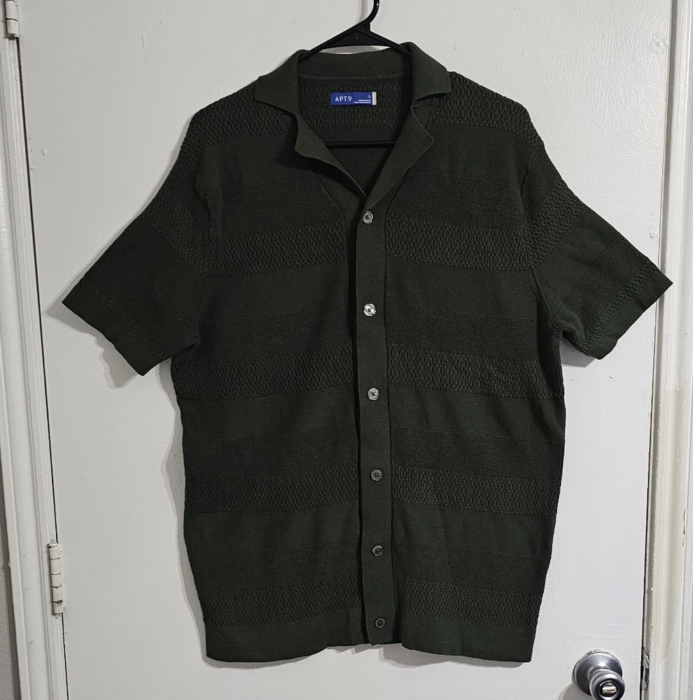 Apt.9 Men's Open‎ Stitch Cardigan Sweater Polo Textured Sz L Green Button Front